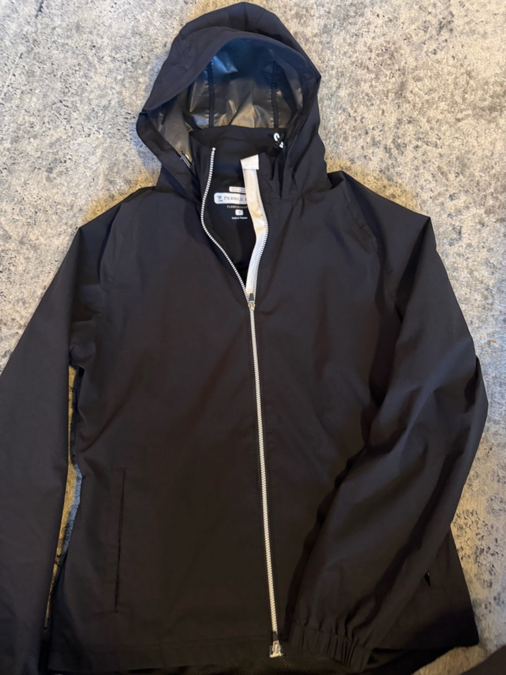 Pebble Beach Black Hooded Raincoat with Silver Zip